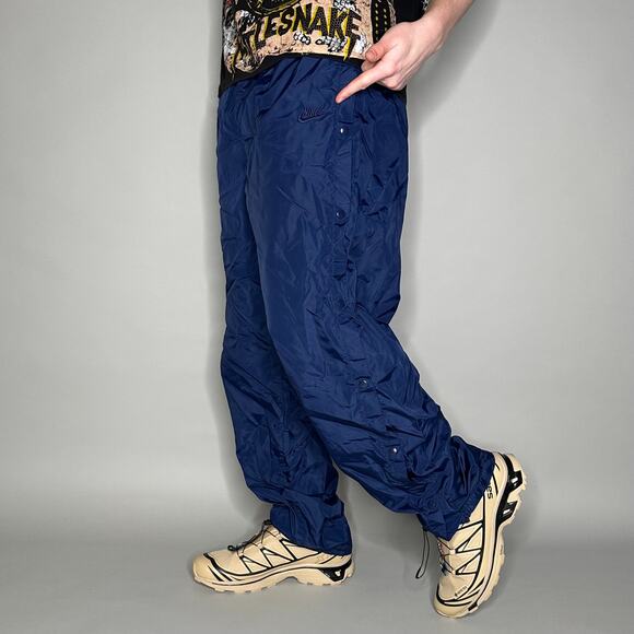Vintage Nike Breakaway Track Pants Navy Blue Nylon Sweatpants Baggy Wide Leg Y2K